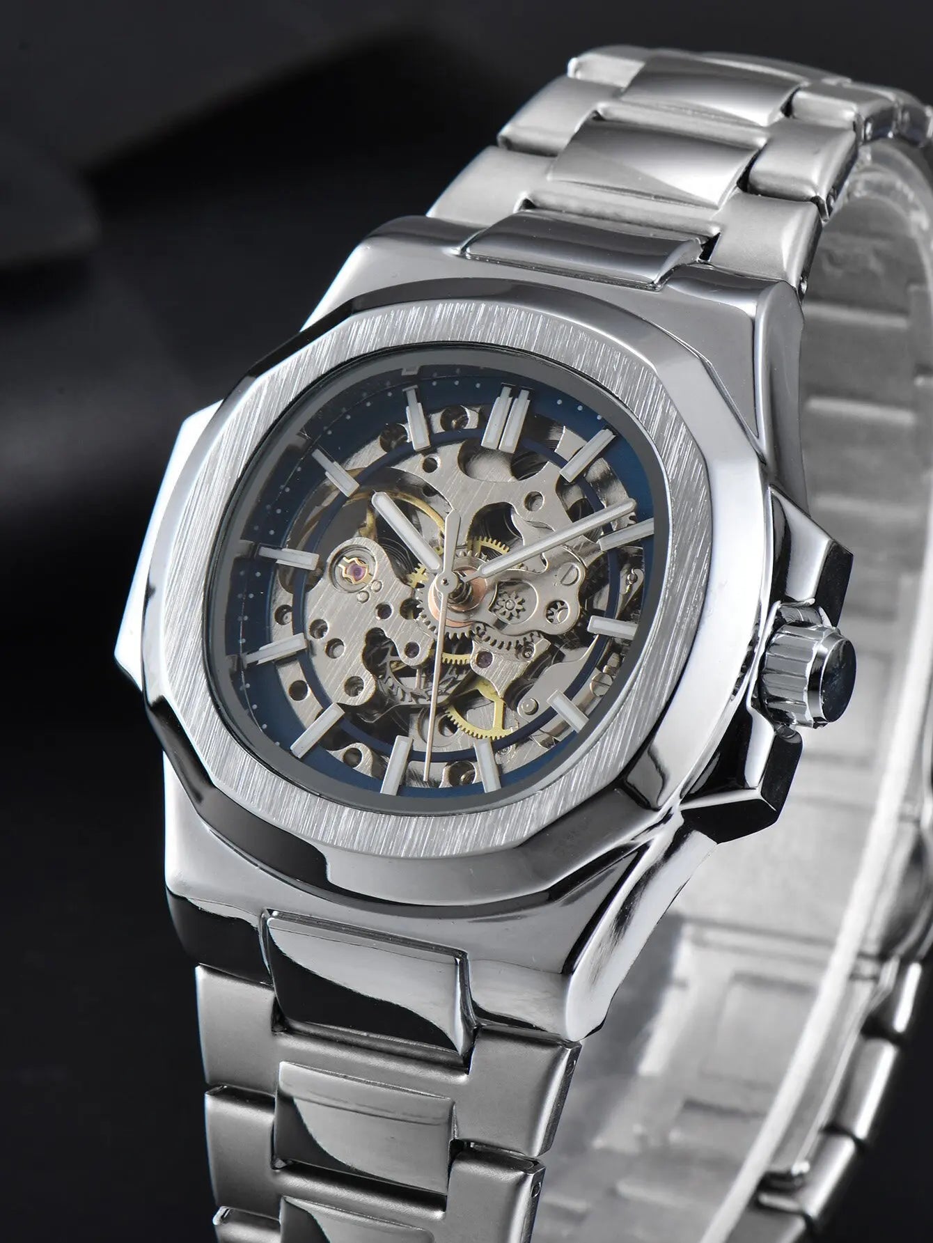 LONGLUX HOT SALE automatic mechanical men watch wholesale no logo waterproof skeleton business  stainless steel gift watch