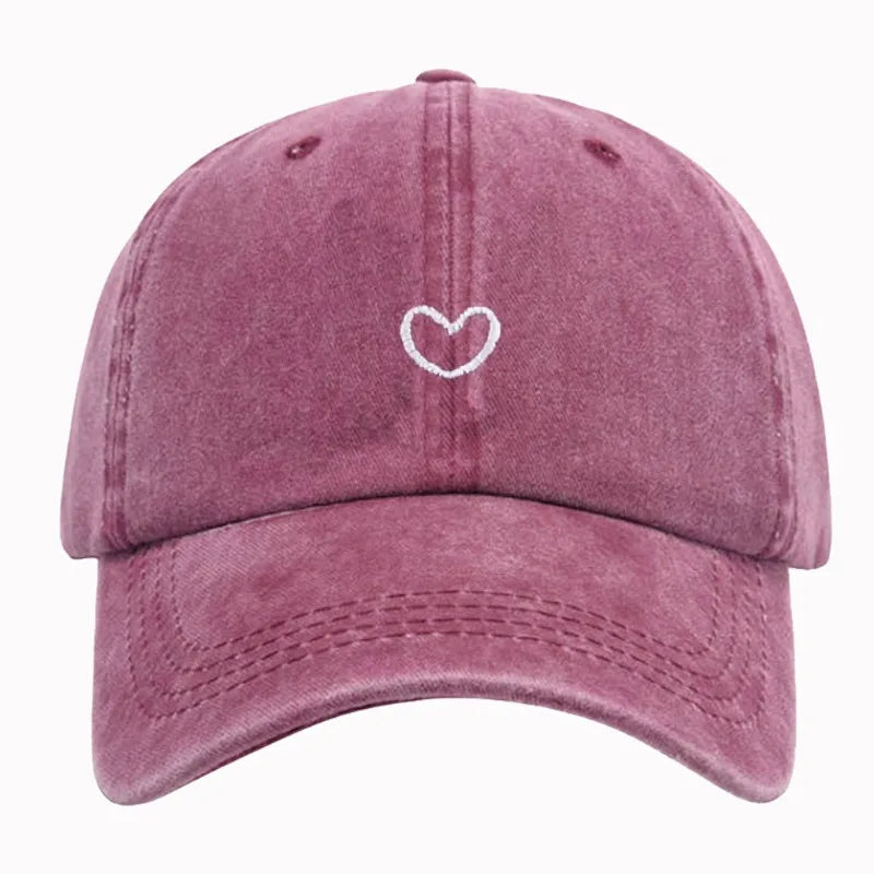1pc Retro Washed Little Heart Embroidered Ponytail Baseball Cap  for Women,Outdoor Sports Adjustable Women's Cap for Daily Wear