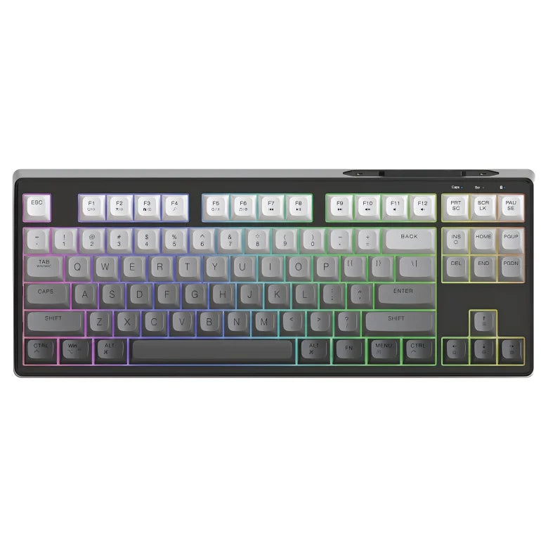 Tastiera gaming wireless Free Wolf M87 75% - Switch silenziosi, retroilluminazione Rainbow, BT/2.4G, copritasti PBT sfumati, design compatto