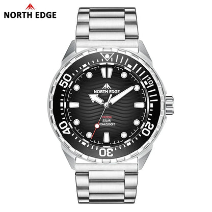 2025 New  NORTH EDGE TRITON Solar Powered Dive Watch Men Luxury Quartz Watches For Men 316L Stainless Steel Case Waterproof 300M