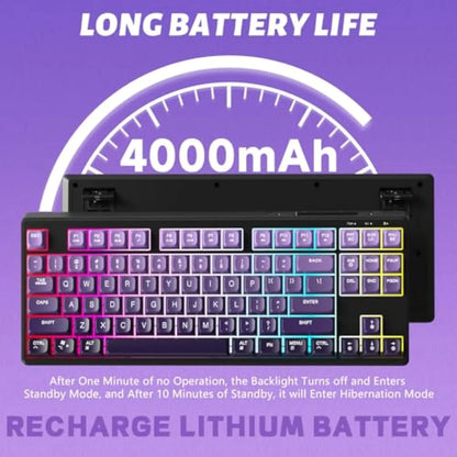 Tastiera gaming wireless Free Wolf M87 75% - Switch silenziosi, retroilluminazione Rainbow, BT/2.4G, copritasti PBT sfumati, design compatto