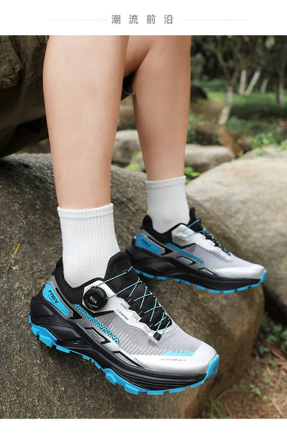 Sapatilhas de corrida para homem primavera e verão — calçado outdoor para caminhada, sapatilhas de trail resistentes ao desgaste com fecho BOA, respiráveis, estilo desportivo e casual