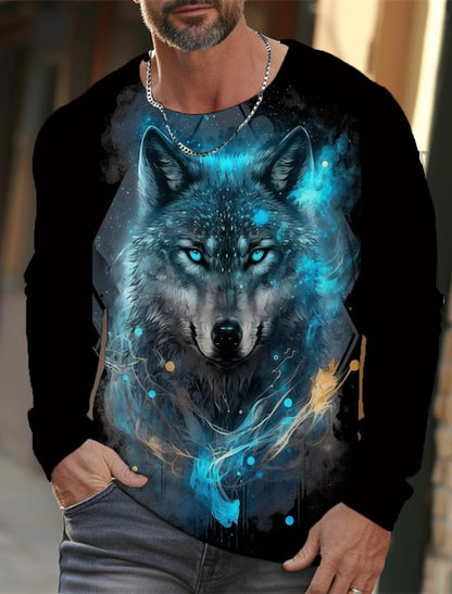 The Wolf Graphic Men's Long Sleeve T-shirt for Men Clothing Casual Top Tee Shirt Fashion Animal 3D Full Printing Streetwear