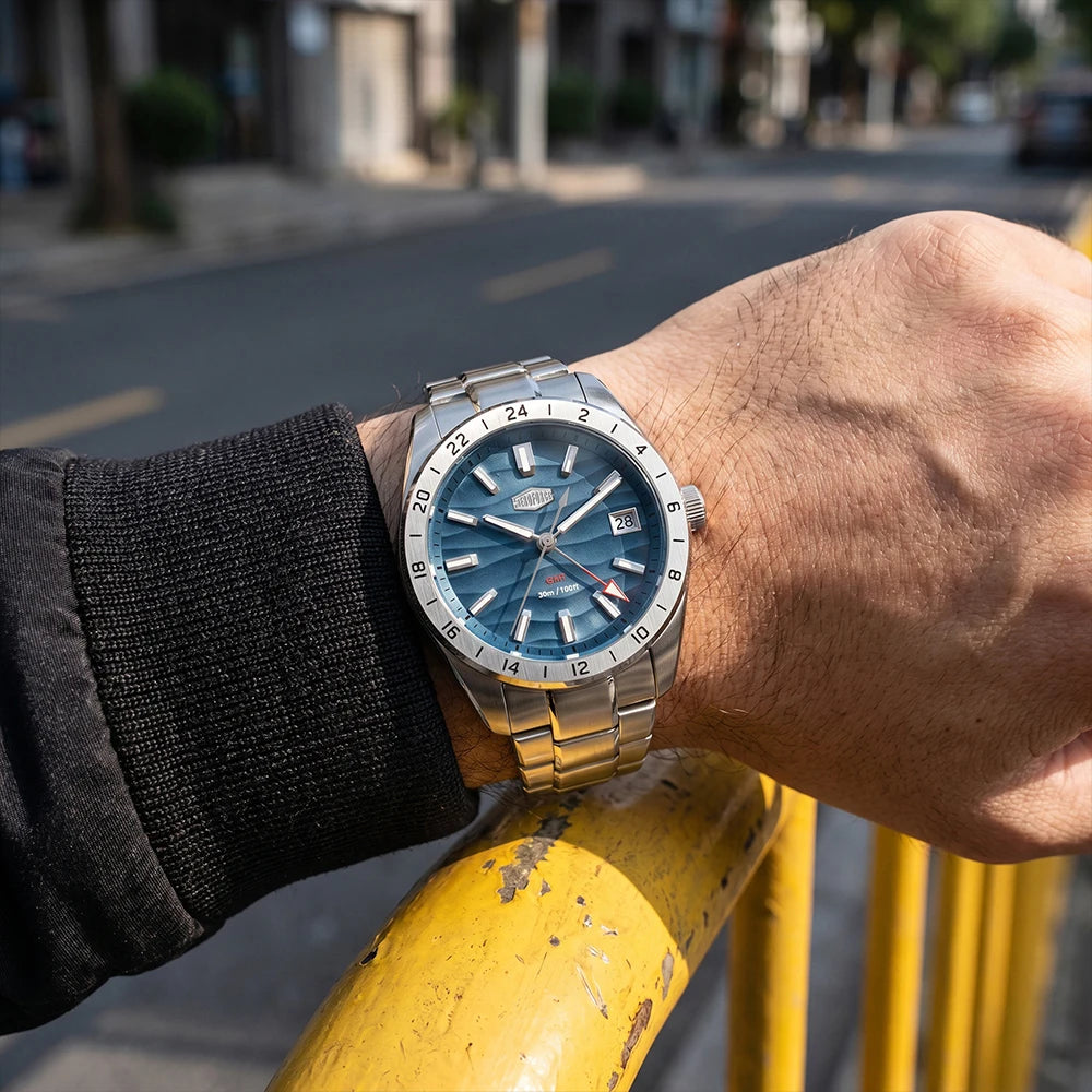 HEROFORCE Quality Original GMT Men Clock Waterproof Luminous Date Luxury Man Watch Stainless Steel Quartz Men's Watches Male