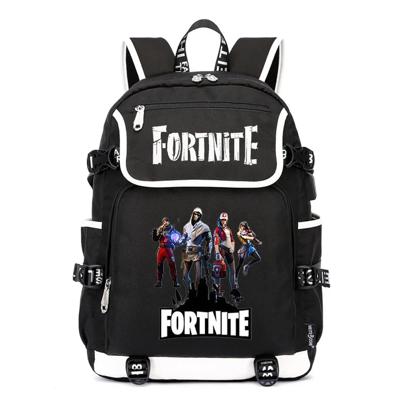 Zaino Fortnites di grande capacità, borsa casual a tracolla con porta USB, unisex, stile anime, cartella per studenti, nuovo regalo di cancelleria elegante