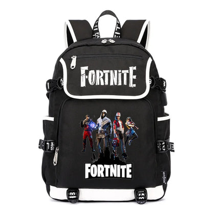Zaino Fortnites di grande capacità, borsa casual a tracolla con porta USB, unisex, stile anime, cartella per studenti, nuovo regalo di cancelleria elegante