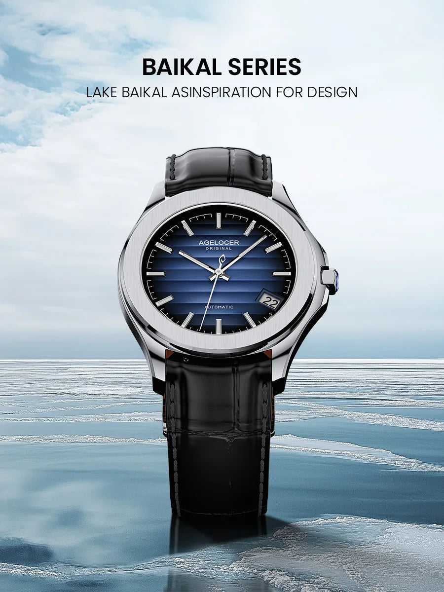 AGELOCER Original Baikal Watch Men's Luxury Gold Watch Big Calendar Business Automatic Mechanical Watch Birthday Gift for Men