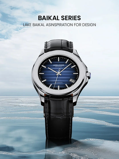 AGELOCER Original Baikal Watch Men's Luxury Gold Watch Big Calendar Business Automatic Mechanical Watch Birthday Gift for Men