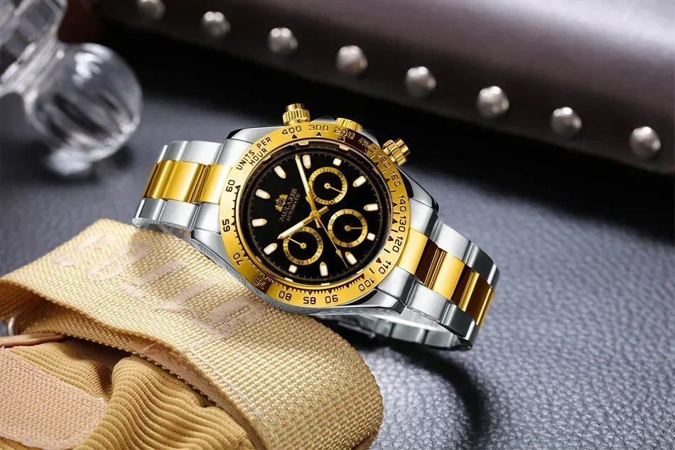 Automatic Watches for Men Mechanical Self Weind Gold Stainless Steel Glacier Ice Blue Chestnut Brown Bezel Reloj Hombre Baratos