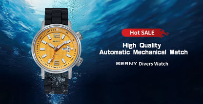 BERNY 20ATM Diver Automatic Mechanical Watch for Men Super Luminous Waterproof Swimming Dive Wristwatch Sapphire Self Winding