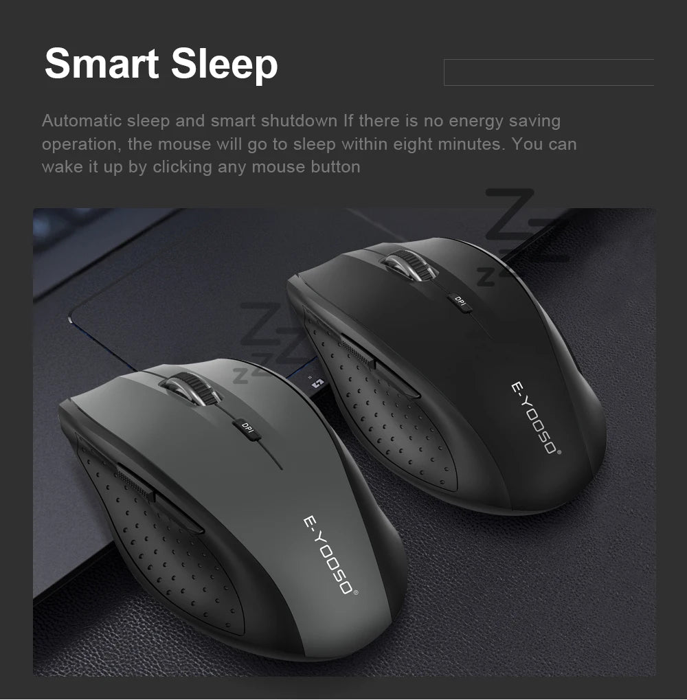 E-YOOSO E-1010 Ratón gaming inalámbrico USB 2.4G, óptico 2400 DPI, ergonómico para oficina, portátil y PC