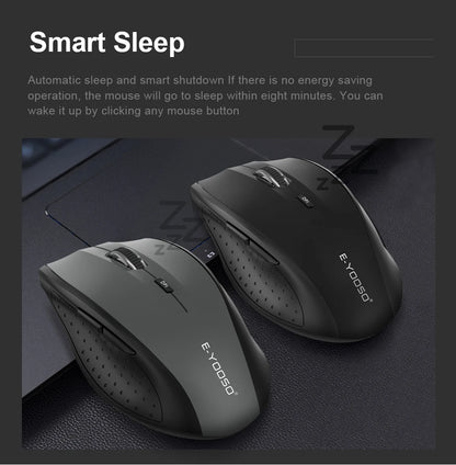 E-YOOSO E-1010 Ratón gaming inalámbrico USB 2.4G, óptico 2400 DPI, ergonómico para oficina, portátil y PC