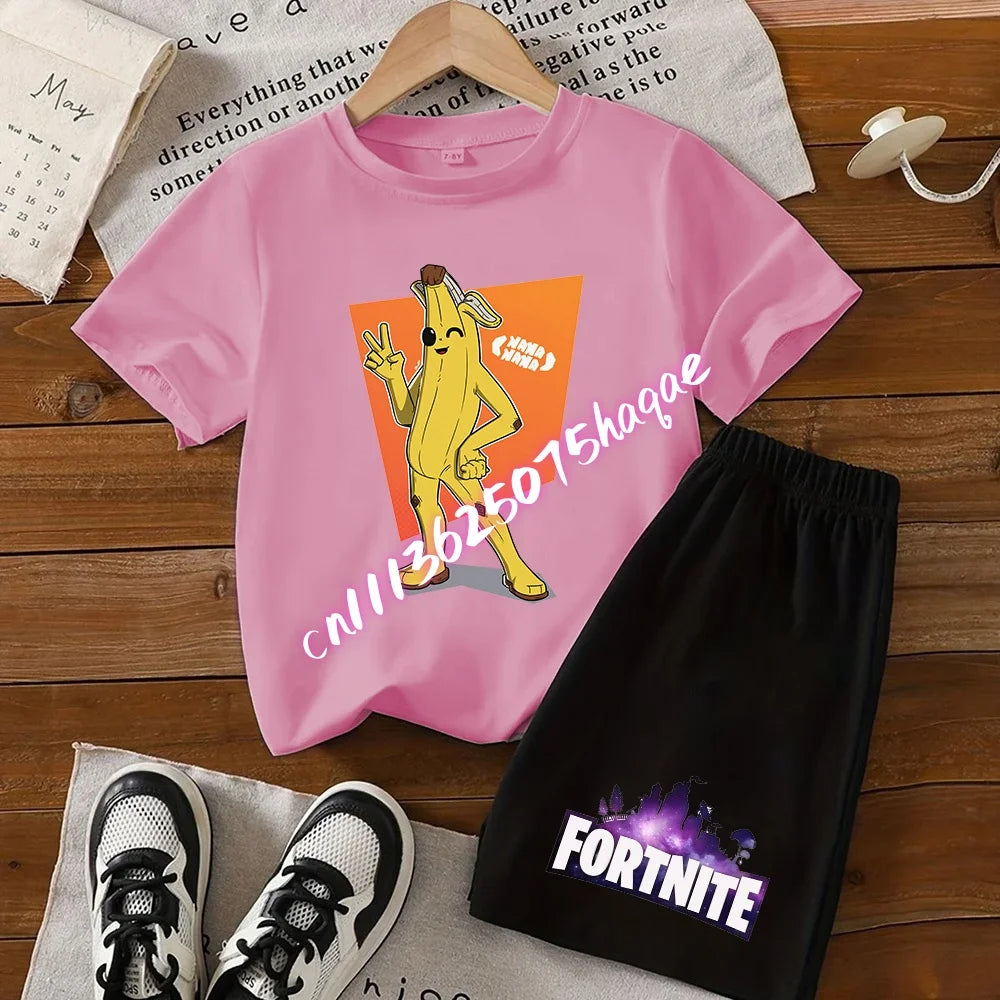 Fortnites Series T-shirt Shorts Suit for Children Hot Game Top and Pants Set Summer Cute Home Loungewear Outfit Birthday Gift