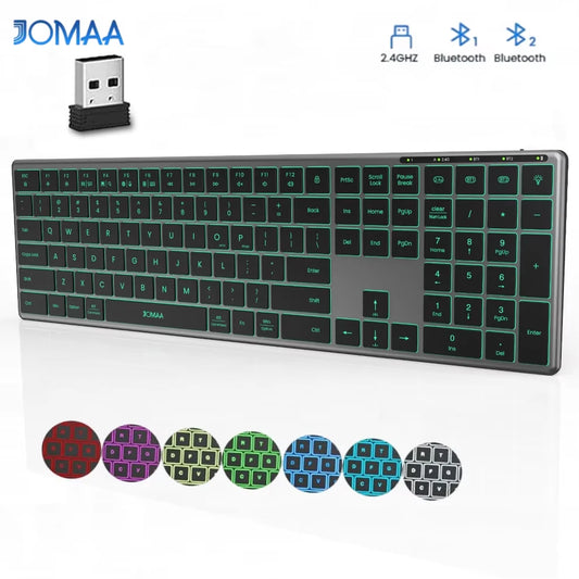 Backlight Bluetooth Keyboard Multi-Device Full Size Wireless Keyboard with Number Pad, Rechargeable Slim Multimedia Keyboard