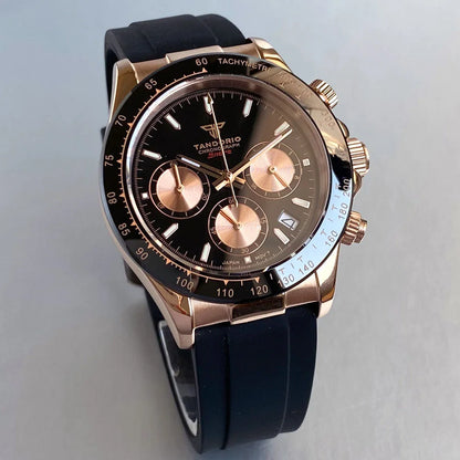 Reloj de lujo para hombre VK63 con movimiento de cuarzo, cronógrafo de negocios, 39mm, acero/oro rosa, fecha, esfera luminosa y cronógrafo completo