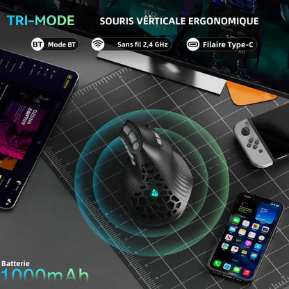 Ratón vertical SOLAKAKA E9 Pro MMO con sensor PAW3395, batería de 1000mAh, agarre vertical de 45°, ratón ergonómico gaming 8k