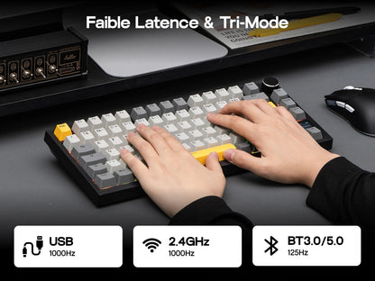 ISO-FR-Layout EPOMAKER X AJAZZ AK820 PRO 75% AZERTY Französisch Hot-Swap kabelgebundene/BT/2.4GHz kabellose mechanische Tastatur für Win/Mac/PC