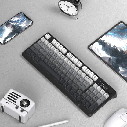 FREEWOLF M96 Wireless Keyboard Knob Control BT/2.4g/Wired, RGB LED Backlight Display, PBT Keycap, 3000mA Battery for PC/Laptop