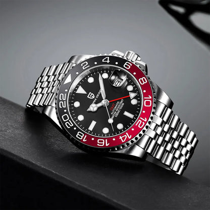 PAGANI DESIGN 40mm GMT Men's Mechanical Watches Rubber Strap Rotating Bezel 100 Waterproof Sports Wristwatch Mens Business Clock
