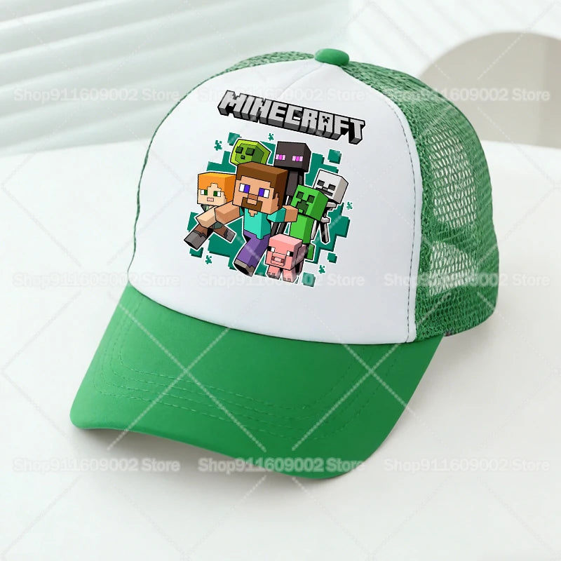 Baseballové čiapky s sieťovinou s motívmi z hry Minecraft, kreslené postavičky, pre dospelých a deti, športové čiapky, pre chlapcov a dievčatá, letné vonkajšie čiapky s klobúkom proti slnku, darček