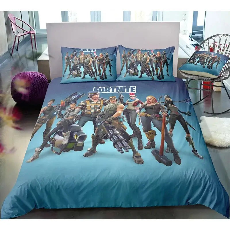 Fortnite Bedding Set Duvet Cover 3 Piece 3D Printed Bedroom Bedding Game Anime Cartoon Pillowcase Room Decoration Gifts