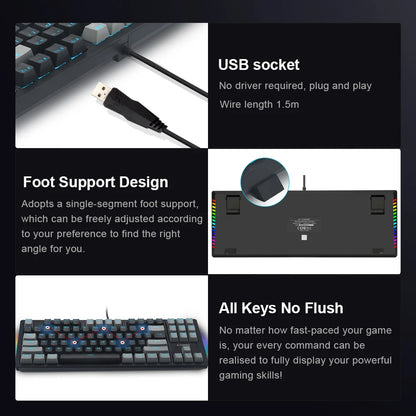 E-YOOSO K620 USB Mechanical Gaming Keyboard Wired Blue Red Switch Monochrome LED Backlit 87 Key for Computer Laptop PC