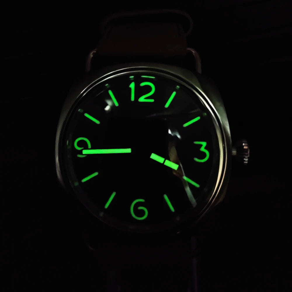 45mm Men's Vintage Pilot ST3600-1 Hand-Wound Mechanical Movement Luminous Sterile Dial Green Strap Men's Watch