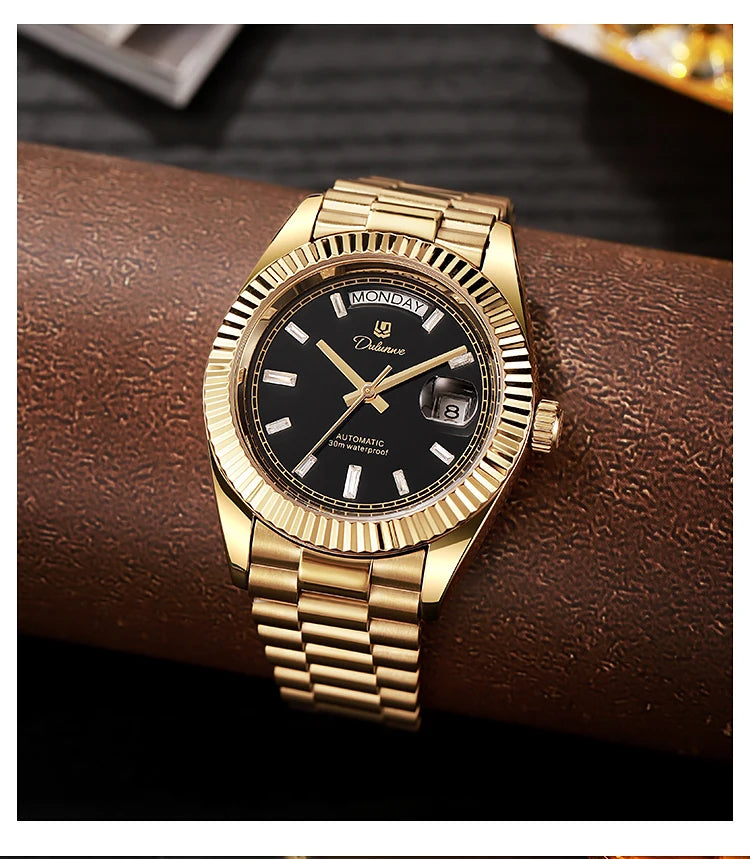 Top Brand Business Men's Watches Luxury Calendar Week Automatic Mechanical Watch for Man Waterproof Gold Stainless Steel