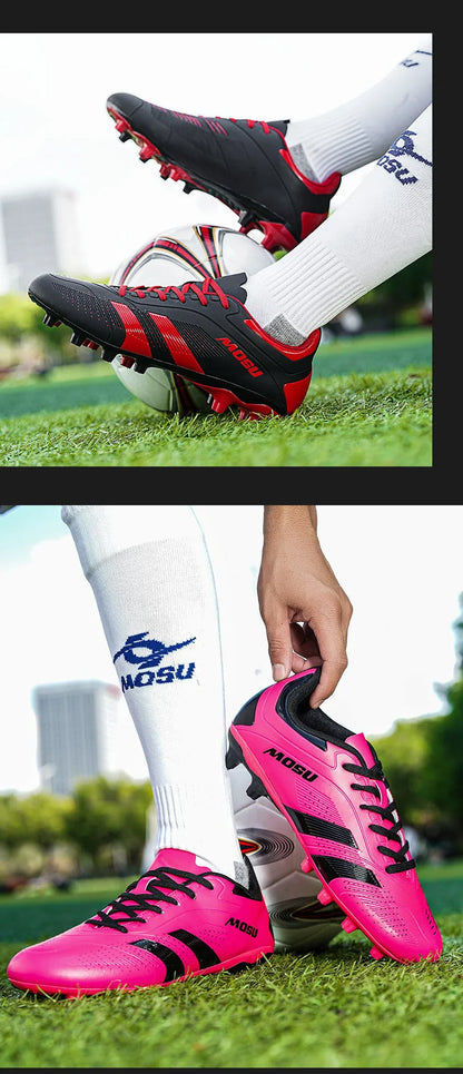 Nuevas zapatillas de fútbol para hombre y mujer, calzado deportivo para interior y exterior con tacos largos y tacos fragmentados para entrenamiento de fútbol en césped sintético