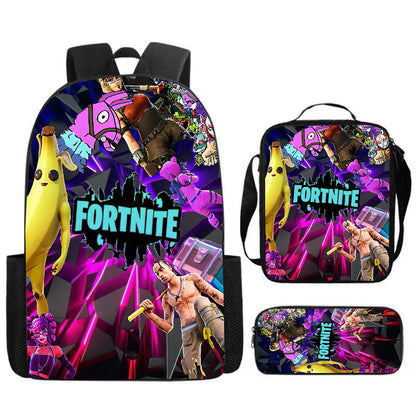 Cute Cartoon  3pcs Set School Backpack with Lunch Bag Pencil Case , Large Anime Fortnite Kids School Bags For Boys and Girls