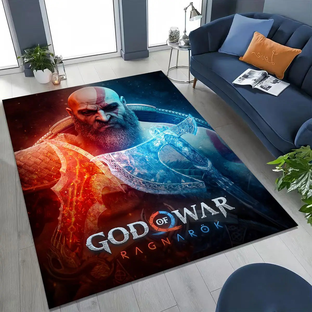 Classics God of War Kratos 3A Game Gamer Rug for Bedroom Living Room Sofa Home Doormat Decor, Large Kids Play Non-slip Floor Mat