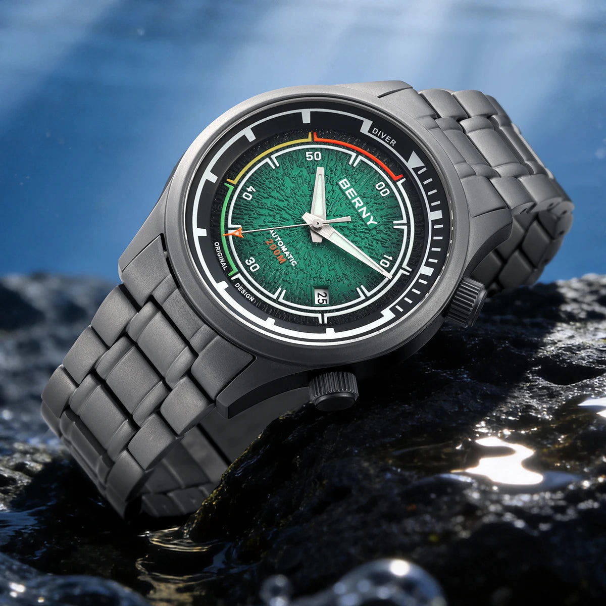 BERNY Titanium Diver Watches for Men 20ATM Super Luminous Automatic Mechanical Men's Dive Watch Sapphire Swim Diving Wristwatch