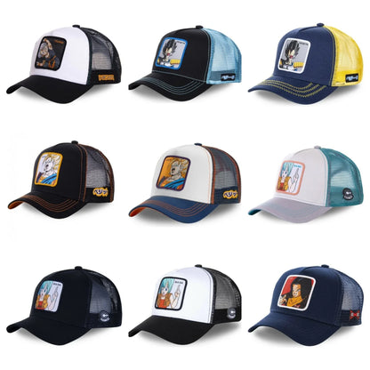 Casquette Dragon Ball Son Goku pour l'été : casquette de voyage à visière, pour homme, brodée, style hip-hop, visière pare-soleil, casquette trucker ajustable en maille