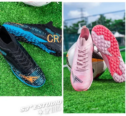 Kids Anti Collision Toe Football Boots Lace Up Closure Short Non Slip Studs Wearproof Breathable Outdoor Grass Game Shoes