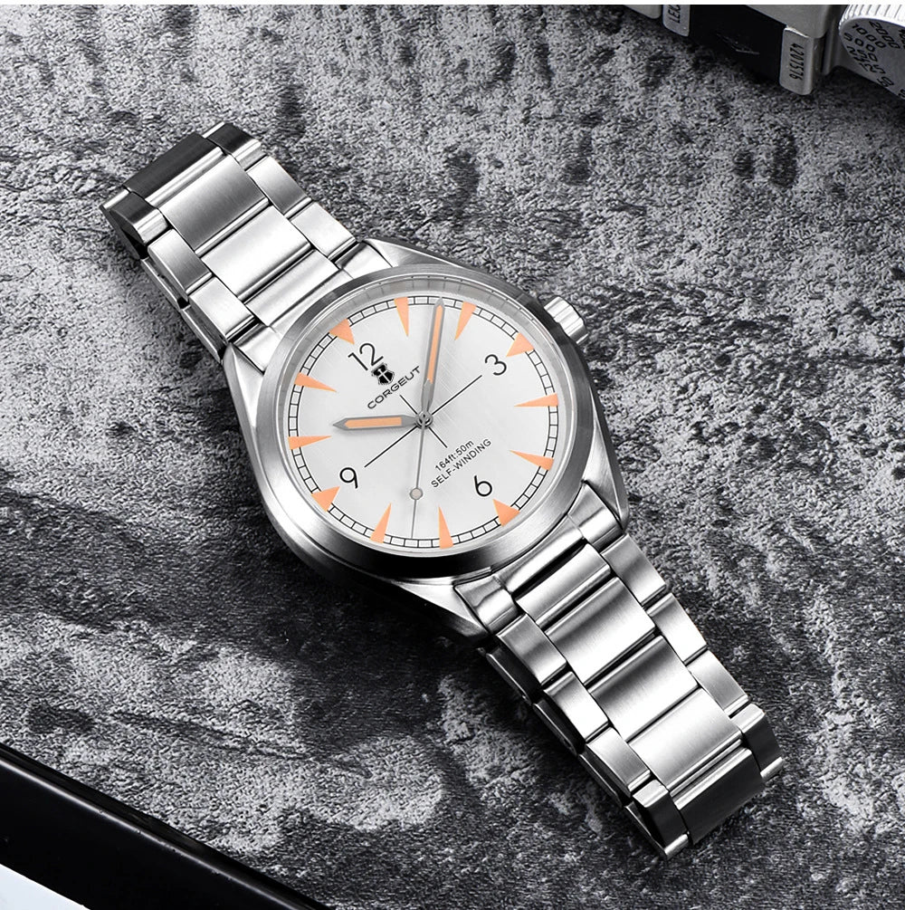 Corgeut 41mm Men's Clock Automatic Relogio Masculino Japan Movt Mechanical Sapphire White Black Blue Dial Steel Band Men's Watch