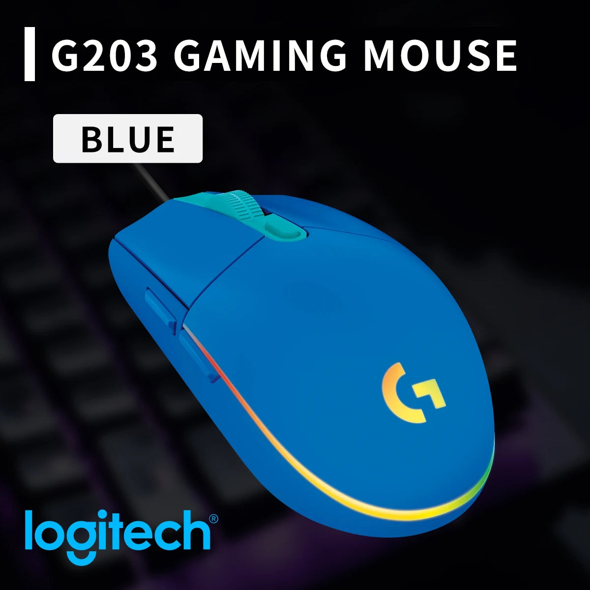 Logitech G203 жична геймърска мишка, Esports-клас, 6 програмируеми бутона и многоцветно осветление за състезателни игри