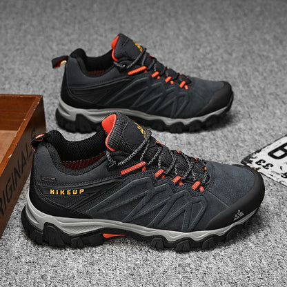 HIKEUP High-Quality Leather Hiking Shoes, Durable Outdoor Sport Men Trekking Leather Shoes, Lace-Up Climbing Hunting Sneakers