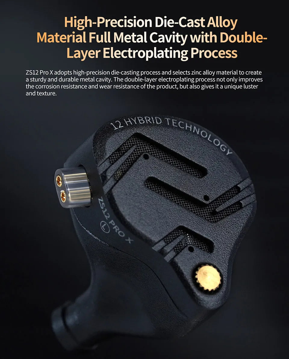 KZ ZS12 PRO X hybrid dynamisk og balanced armature-teknologi IEM-øretelefon, opgraderet HiFi-bas in-ear-hovedtelefon med tuningkabel-headset