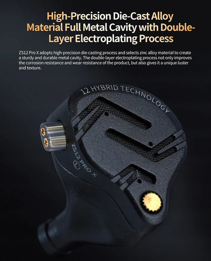 KZ ZS12 PRO X hybrid dynamisk og balanced armature-teknologi IEM-øretelefon, opgraderet HiFi-bas in-ear-hovedtelefon med tuningkabel-headset