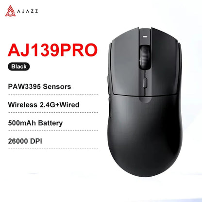 Ratón gaming inalámbrico AJAZZ AJ139 V2 MC/AJ139 PRO con sensor PAW3311/PAW3395, 12000DPI/26000DPI, 500mAh, Bluetooth, para PC