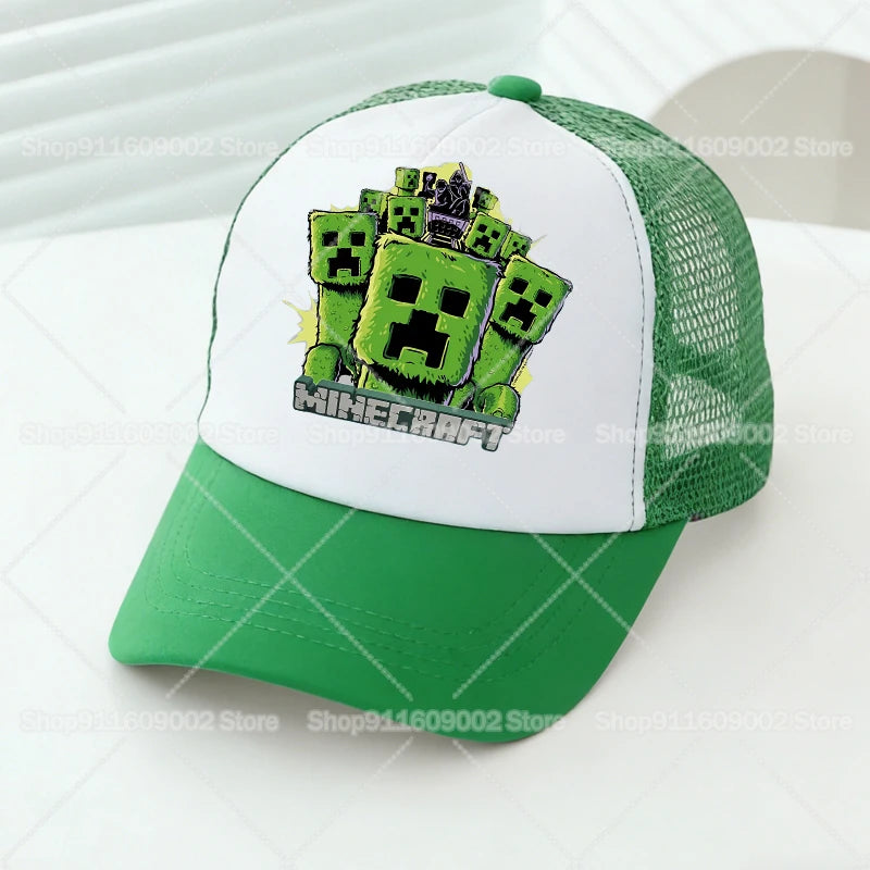 Baseballové čiapky s sieťovinou s motívmi z hry Minecraft, kreslené postavičky, pre dospelých a deti, športové čiapky, pre chlapcov a dievčatá, letné vonkajšie čiapky s klobúkom proti slnku, darček