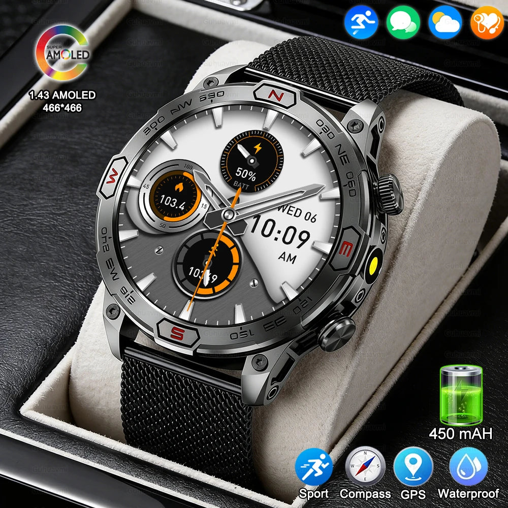 Men Fashion Outdoor Sport GPS Smart Watch Men AMOLED HD Screen Heart rate Waterproof Sport Smartwatch Man Smart Bracelet clock