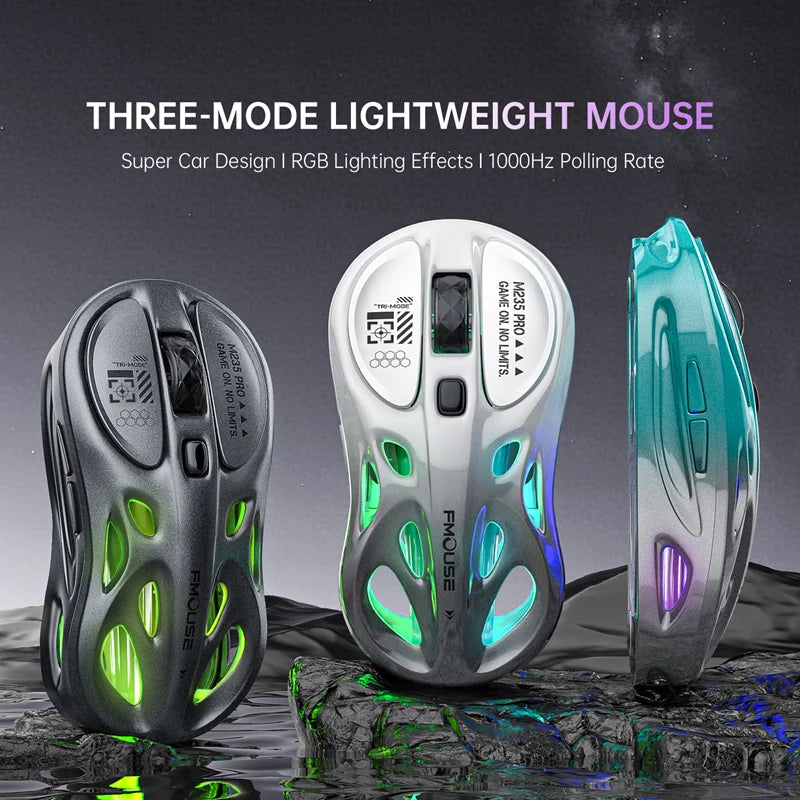 Bežični 2.4G trostruki RGB gaming miš, lagani perforirani dizajn s Chroma osvjetljenjem, žični Bluetooth e-sports miš kontroler