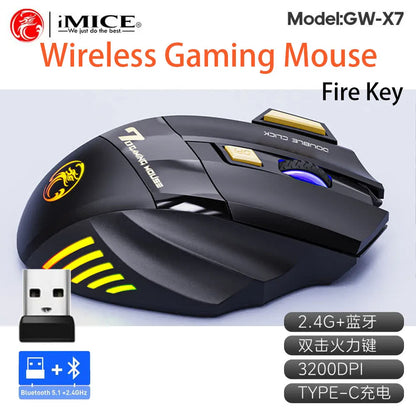 Belaidė Bluetooth pelė, įkraunama kompiuterinė pelė žaidėjams, ergonominė gaming pelė su RGB apšvietimu, tyli pelė PC kompiuteriui