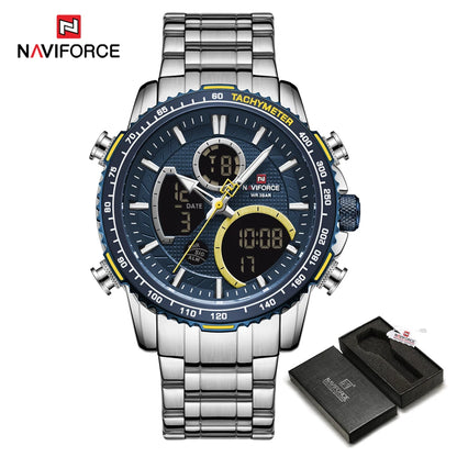 NAVIFORCE Herren-Sportuhr – Originelle Luxus-Armbanduhr aus Edelstahl, wasserdichtes Militärmodell mit doppelter Anzeige