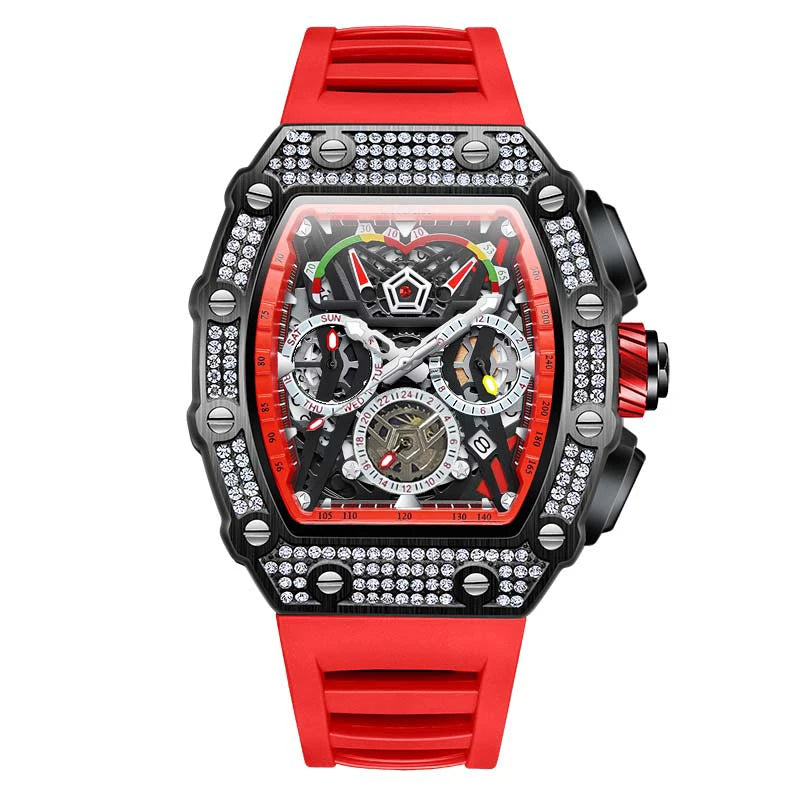 ONOLA Luxury Diamond Mechanical Wristwatches Fashion Sports Square Date Waterproof Automatic Man Watch Men Military Watch Clock