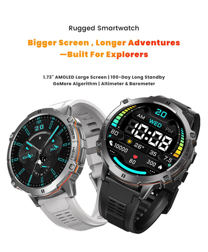 2026 Novo Smartwatch Militar TANK X3 para Homem, Bateria 1000mAh, 10ATM À Prova de Água para Natação, Percurso GPS, Ecrã AMOLED HD de 1.75", Chamadas e Desporto