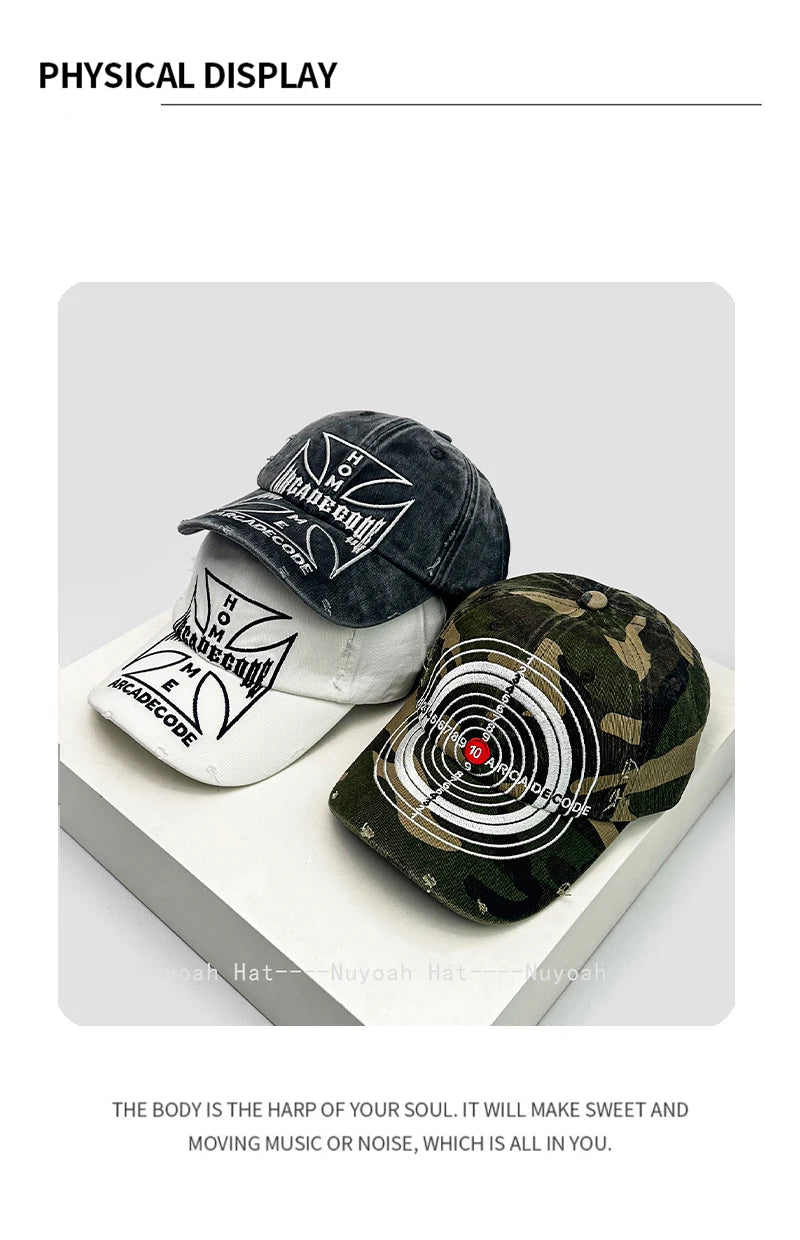 Unisex Broken Style Bull's-eye Cross Embroidery Baseball Hats Sunshade Personal Versatile Peaked Caps Street Fashion Hip Hop