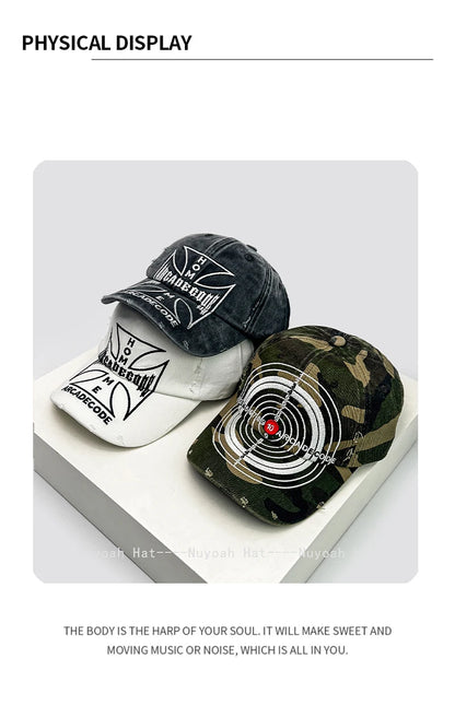 Unisex Broken Style Bull's-eye Cross Embroidery Baseball Hats Sunshade Personal Versatile Peaked Caps Street Fashion Hip Hop