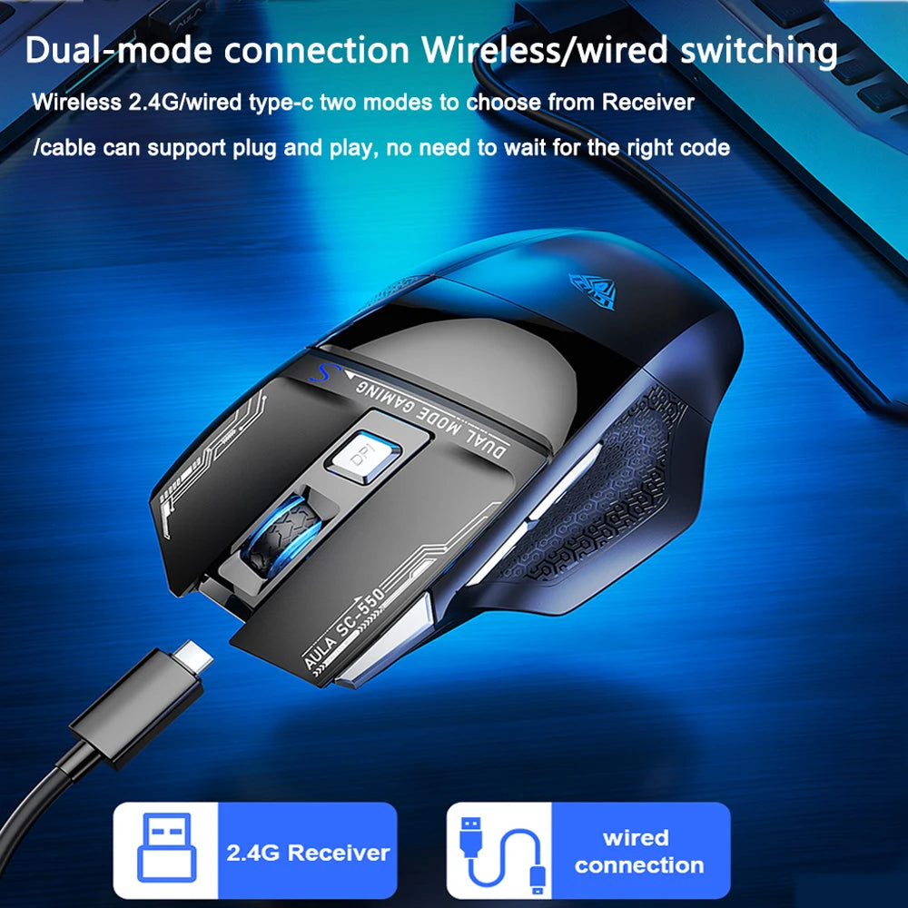 Mysz gamingowa AULA SC550 2.4G, bezprzewodowa mysz z makrami, podświetleniem RGB i ergonomiczną konstrukcją, mysz e-sportowa, akcesoria do PC